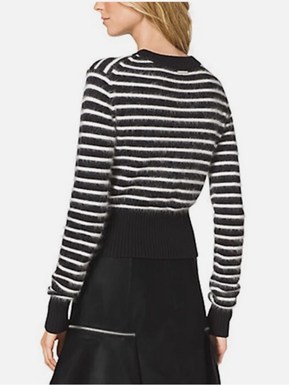 Michael Kors Black and White Striped Crewneck Sweater